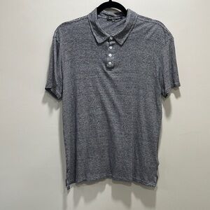 𝅺SLATE & Stone Navy Blue and White Striped Polo Short Sleeve Collared Shirt
